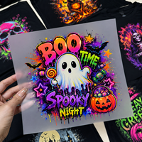 Designs populaires de transferts DTF pour Halloween, prêts à poser, motifs fantômes et citrouilles effrayants, autocollants thermocollants pour T-shirts et sweats à capuche