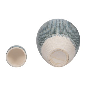 Vaso Decorativo in Ceramica con Coperchio, Blu Smaltato con Motivo a Griglia, per Soggiorno, Camera da Letto, Ufficio, Arredamento Casa - Product Image 6