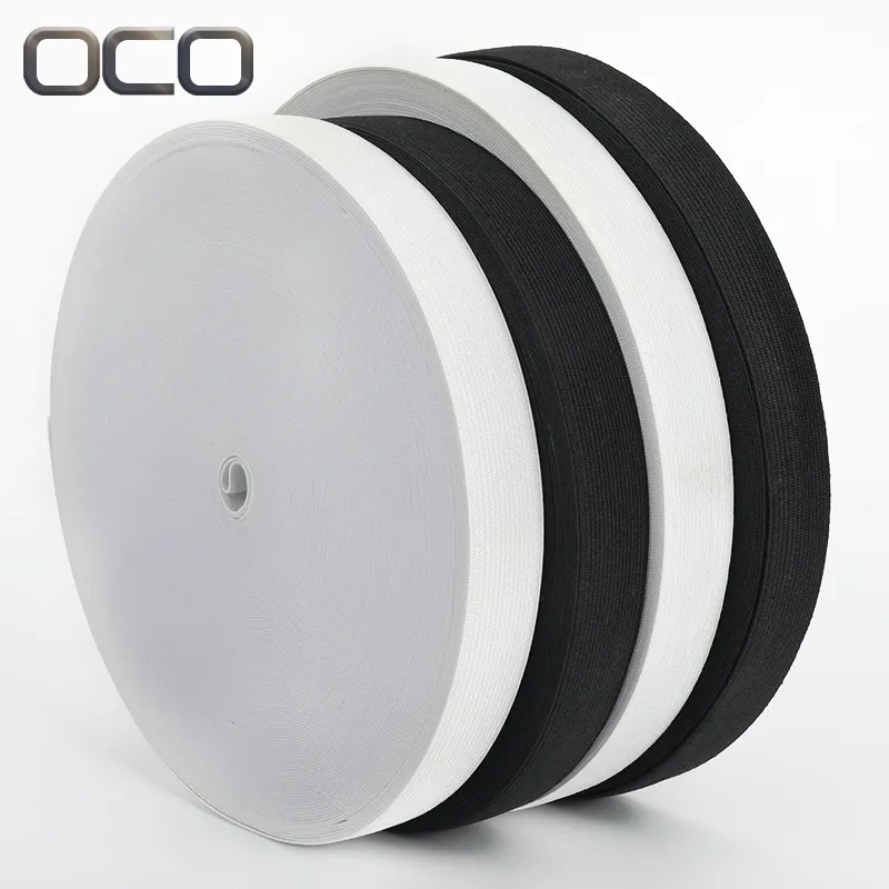 OCO Stock Wholesale High Quality Black and White Flat Elasticated Sewing Tape 3cm Wide for Belts and Elastic Webbing