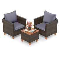 Ensemble de salon de jardin en osier tressé avec table basse de rangement – Vente chaude