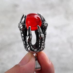 <b>Dragon</b> Claw Pendant Necklace Stainless Steel Red Crystal <b>Ball</b> Asymmetry Design For Men Women Gift Jewelry - Product Image 4