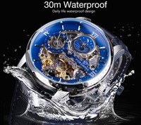 Montre mécanique automatique Forsining pour homme, cadran squelette, double fuseau horaire, phase de lune, tourbillon, bracelet en cuir doré, étanche
