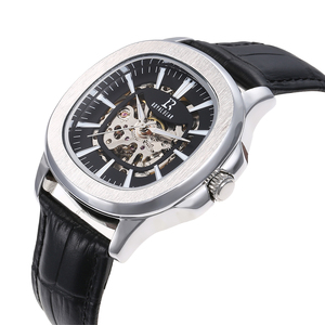 Montre automatique mécanique pour homme avec bracelet en cuir, logo personnalisé, 3ATM, mode, luxe, montres-bracelets pour hommes - Product Image 1