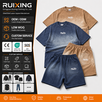Ensemble vintage délavé à l'acide pour homme : T-shirt et short en coton épais, effet soleil délavé, coupe ample, style streetwear, ensemble 2 pièces surdimensionné, logo personnalisé