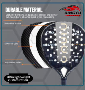 Raquette de padel personnalisable de haute qualité, poignée sportive en EVA souple, logo de marque, graphite carbone pour le tennis en plein air, raquettes de tennis portables - Product Image 4