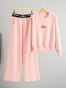 Completo Sportivo Casual Elegante da <span class=keywords><strong>Donna</strong></span> per Autunno e Inverno, Nuovo Stile Semplice e alla Moda, Traspirante, Maglione Lungo e Pantaloni a Gamba Larga - Product Image 3