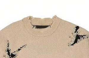 نانتنغ شعار مخصص قطن فضفاض عصري ممزق ملابس الشارع محبوك توب طاقم الرقبة سويتر - Product Image 3