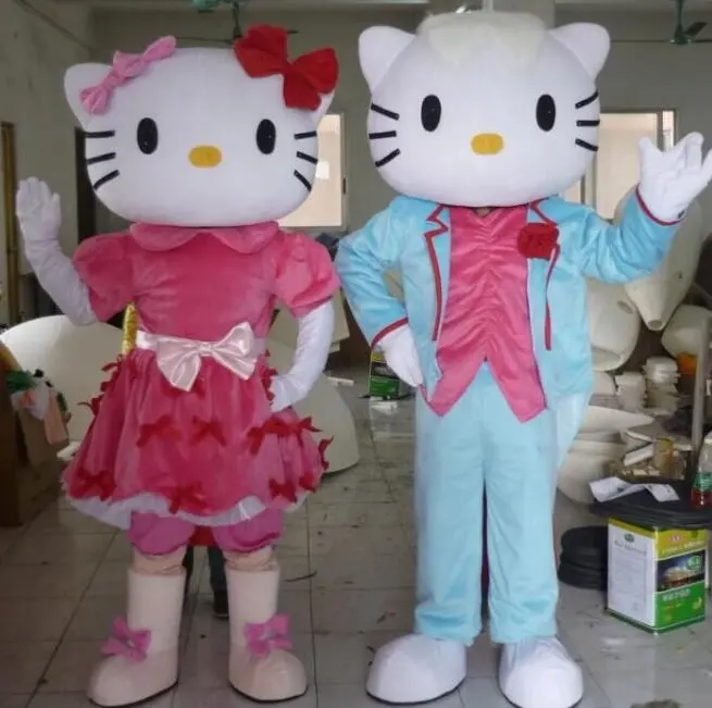Lucu Kualitas Tinggi Lembut Bulu Mewah Kostum Maskot Kucing Hello Kitty Harimau untuk Kostum Karnaval Hallowen
