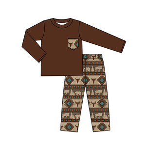 प्रीऑर्डर कस्टम पश्चिमी बच्चे बच्चे टॉडलर की जेब ठोस रंग टी शर्ट शीर्ष जॉगर पैंट आउटफिट - Product Image 5