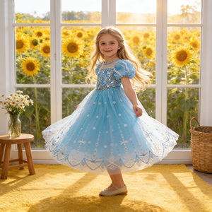 Vestido de Princesa para Niñas, Vestido de Lujo con Cuello Redondo para el Verano, Halloween, Elsa, Frozen - Product Image 2
