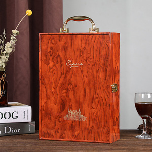 Solid wood piano lacquer wine <b>gift</b> <b>box</b>, single or double bottle wine packaging, hand-held <b>gift</b> <b>box</b>, wholesale available. - Product Image 4