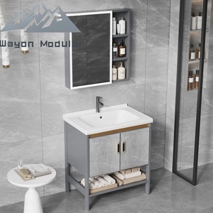 <span class=keywords><strong>Armoire</strong></span> <span class=keywords><strong>de</strong></span> rangement <span class=keywords><strong>de</strong></span> salle <span class=keywords><strong>de</strong></span> bain moderne Wayon, grise, résistante à l'humidité, <span class=keywords><strong>avec</strong></span> lavabo en céramique intégré - Product Image 1