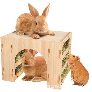 Wooden Rabbit Hutch With <b>Hay</b> <b>Feeder</b> And Tunnel For Small Pets Durable Mdf Easy To Clean - Product Image 5