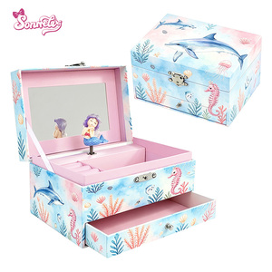 Caja Musical de <span class=keywords><strong>Sirena</strong></span> al por Mayor para Niñas con Cajones y Espejo, Caja de Música con Temática Oceánica, Regalo de Cumpleaños para Niños - Product Image 1