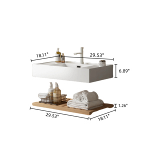 LeDe 30 Inch Bathroom Vanity With Vessel Sink <b>Wall</b> Mounted <b>Floating</b> White Rectangular Acrylic Integrated Basin Without Faucet - Product Image 4