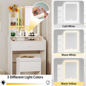 <span class=keywords><strong>Petite</strong></span> coiffeuse durable en bois avec miroir LED, tiroir de rangement, chaise et <span class=keywords><strong>trois</strong></span> étagères, pour chambre à coucher, couleur blanche - Product Image 6