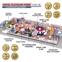Équipement de jeu intérieur personnalisé sur le thème des pastels : Maison WELCOME, toboggan en spirale, carrousel, piscine à balles, mur d'escalade |   FEC pour enfants