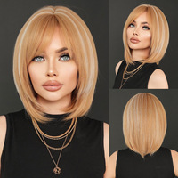 Envío Directo, Peluca de Cabello Lacio hasta los Hombros, Estilo Europeo Americano, Hecha a Máquina, para Mujer, con Flequillo Lateral, Color Rubio