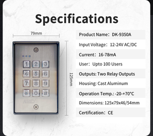 DK-9350A Simple Program Outdoor <strong>Access</strong> <strong>Control</strong> <strong>Keypad</strong> with LED Light and Metal Case - Product Image 3