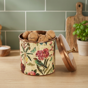 Conteneur alimentaire rond en cuivre avec couvercle, pot de rangement à imprimé floral bohème pour la cuisine, 1 couche, pour garder les aliments frais - Product Image 4