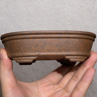 Pot Bonsai Kecil Klasik Buatan Tangan dari Tanah Liat Yixing untuk Pot Keramik Oval Berlapis Minimalis dengan Lubang Drainase