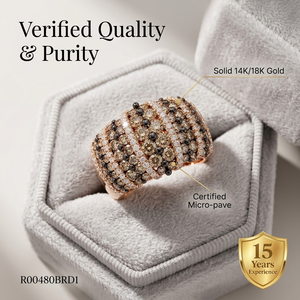 Bague en diamant véritable champagne, or rose massif 18 carats, diamant brun, pavé de diamants, forme dôme, bague cocktail, cadeau de la Saint-Valentin pour elle - Product Image 3
