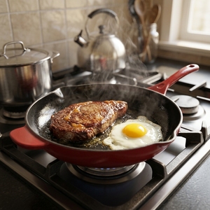 Sartén de Hierro Fundido Esmaltado, Sartén de Cocina Negra Mate de Alta Resistencia con Mango Largo Resistente al Calor, Compatible con Inducción - Product Image 6