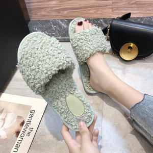 Tendencia de Moda Femenina para Invierno: Pantuflas Cálidas de Felpa con una Sola Correa y Suela Plana Antideslizante para Uso en la Playa en Otoño - Product Image 5