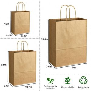 ถุงกระดาษคราฟท์สีน้ำตาล ถุงกระดาษรีไซเคิลสำหรับอาหารแบบนำกลับบ้าน ถุงกระดาษคราฟท์ - Product Image 3