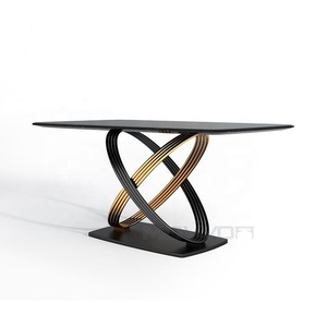 Table de salle à manger fixe en acier inoxydable, avec plateau en marbre, de haute qualité - Product Image 1