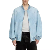 Blouson aviateur en jean bleu clair délavé en usine sur mesure pour hommes doublure matelassée veste rétro carrée courte pour hommes