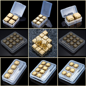 Whiskey Stones Bộ Quà Tặng 8 tái sử dụng Vàng Thép không gỉ <span class=keywords><strong>ice</strong></span> <span class=keywords><strong>cubes</strong></span> Chic Rock thiết kế kẹp cho Scotch drinkware phụ kiện - Product Image 2