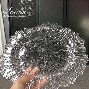 Platos <span class=keywords><strong>Transparentes</strong></span> Baratos para Cena, Decoración de Mesa de Boda, Plato de Presentación Transparente con Borde Ondulado de Vidrio de 13 Pulgadas - Product Image 3