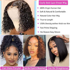 Muestra <span class=keywords><strong>Gratis</strong></span> Pelucas de Cabello Crudo Indio Cabello Humano Completamente Rizadas Cortas Estilo Bob de Encaje Proveedor, Pelucas Frontales de Encaje sin Pegamento para <span class=keywords><strong>Mujeres</strong></span> Negras - Product Image 6