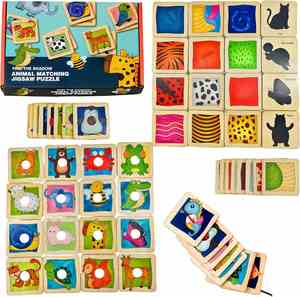 48-Piece Educational Play Fine Motor Skill Development Game Animal Skin Shadow Match Learning Wooden <b>Puzzles</b> for Toddlers - Product Image 1
