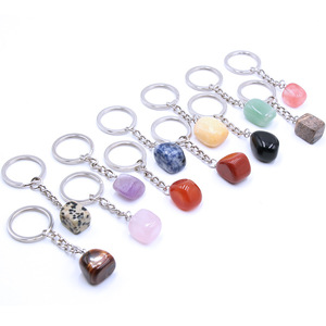 Wholesale Keychains Natural Tumbled Crystal Charm Key Chain, Stone Gem Nuggets Key Rings Healing Crystals
