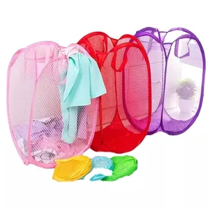 Home Housekeeping Up Washing Clothes Bin Bag Clothes Multi Colour Storage Foldable Mesh Laundry Basket