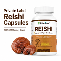 Fabricant de compléments alimentaires à base de champignons Reishi en marque privée, formule personnalisée, OEM, ODM, vente en gros directe d'usine, emballage personnalisé, capsules