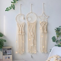 Décoration murale tissée en macramé bohème, crochet, lune croissante, étoile, attrape-rêves avec long pompon, décoration d'intérieur, artisanat, cadeau