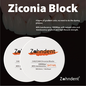 Zahndent meilleur vente bloc de zircone 46% translucidité SHT bloc de zircone multicouche disque de zircone - Product Image 6