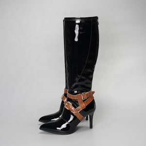 Marble Pattern Buckle Strap Big Size 43 Thin Heel Mirror Women Knee High <b>Boots</b> Back Zip Pointed Toe Dating Long for Lady - Product Image 3