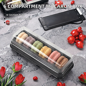 Hejia 6 Compartments Macaron Blister Tray Disposable Clear PET <b>Plastic</b> Food Packing <b>Box</b> with Lids - Product Image 2