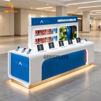 Mueble de Exhibición Minimalista para Tienda de Teléfonos, Gabinete de Pared con LED, Mostradores de Madera Comerciales con Estante para Fundas de Teléfono