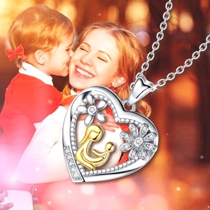 La familia de cristal de corazón de la madre y el niño collar de la joyería colgante de plata de ley - Product Image 3