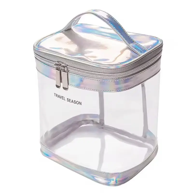 Bolsa de cosméticos de viaje transparente de PVC al por mayor, estuche duradero impermeable transparente con logotipo personalizado