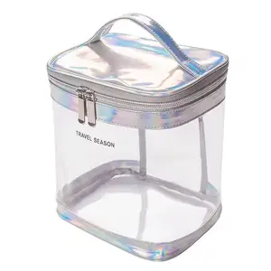 Bolsa de cosméticos de viaje transparente de PVC al por mayor, estuche duradero impermeable transparente con logotipo personalizado