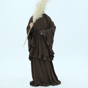 Ensemble deux pièces de robe <span class=keywords><strong>hijab</strong></span> à volants pour femmes musulmanes Abaya Khimar Kaftan vêtement de prière du Ramadan Eid <span class=keywords><strong>Djellaba</strong></span> robe abaya avec foulard - Product Image 4