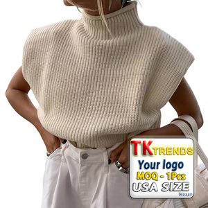 Commerce extérieur transfrontalier Automne Hiver <span class=keywords><strong>Pull</strong></span> sans manches à col haut en fibre acrylique couleur unie au crochet 27458P <span class=keywords><strong>Femme</strong></span> - Product Image 1
