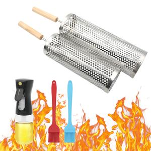 سلندر شواء 304 من الفولاذ المقاوم للصدأ سميك مزود بيد خشبية لمجموعة واسعة من الملحقات وسلة شواء - Product Image 3