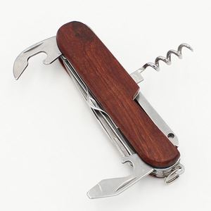 Outil de camping pliable multifonctionnel avec manche en bois, 11 en 1, mini couteau suisse en acier inoxydable, logo personnalisé - Product Image 3